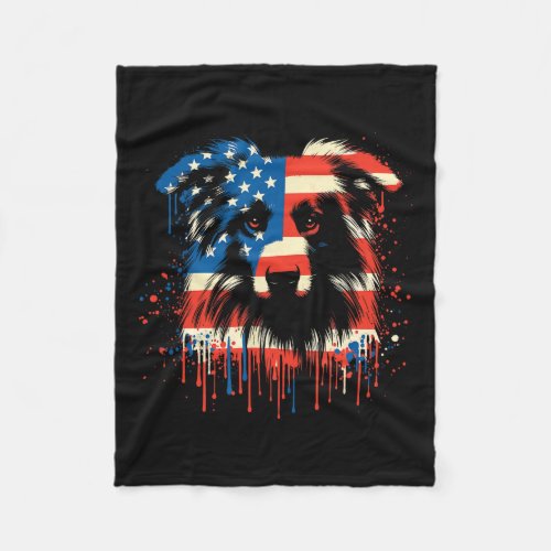 Drip Australian Shepherd American Usa Flag 4th Of  Fleece Blanket