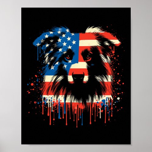 Drip Australian Shepherd American Usa Flag 4th Of  Poster