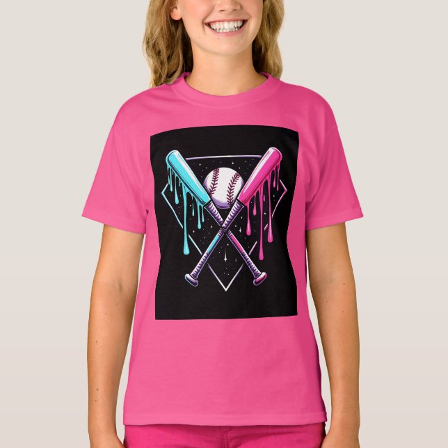 Drip Baseball Bat Magic – Neon Splash Home Plate T-Shirt (Front)