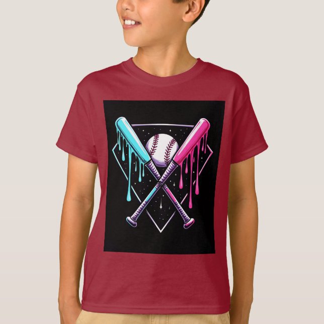 Drip Baseball Bat Magic – Neon Splash Home Plate T-Shirt (Front)
