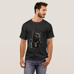Drip Black Cat Gold Chain Number 9 Graphic T-Shirt