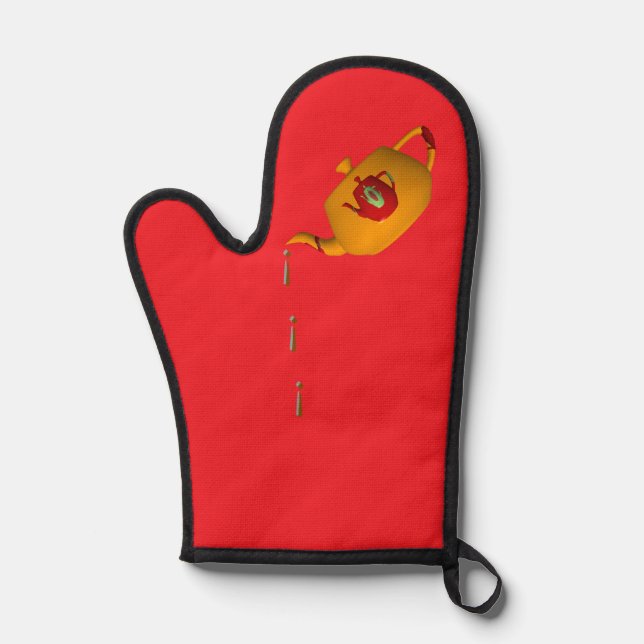 Drip Drip Double Teapot Red Chef Baker        Oven Mitt (Front)