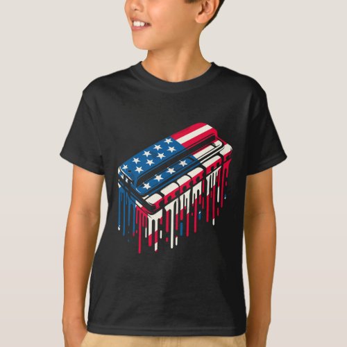 Drip Harmonica American Usa Flag 4th Of July Harmo T_Shirt