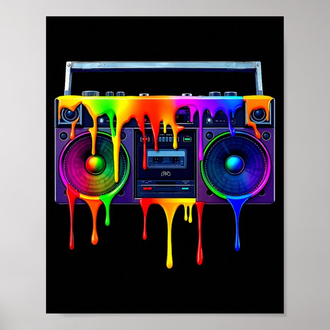 Dripng Paint Boombox Funny Old School 80s Music Hi Poster (Front)
