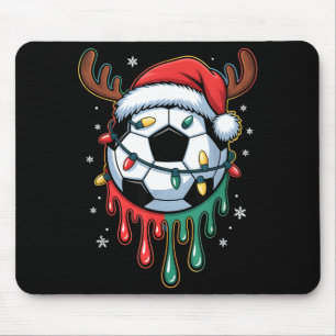 Dripng Soccer Ball Christmas Santa Hat Holiday Mouse Pad