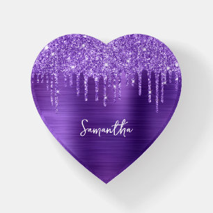 Dripping Amethyst Glitter Glam Name Paperweight