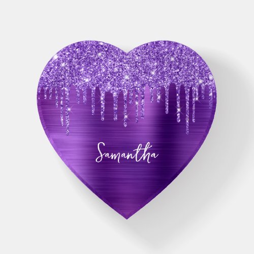 Dripping Amethyst Glitter Glam Name Paperweight