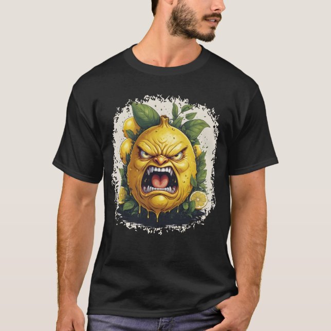 Dripping Angry Lemon with Bold Leaves T-Shirt (Front)