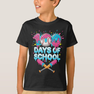 Dripping Baseball Bats 100 Days Of School Boys Kid T-Shirt