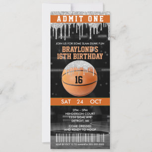 Dripping Basketball Birthday Ticket Invitation