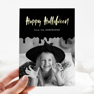 Dripping Black Blood Photo Halloween Foil Holiday Card