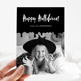 Dripping Blood Black Halloween Photo Card