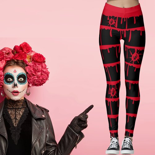 Dripping Blood Bloody Palm Prints Halloween  Leggings