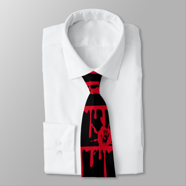 Dripping Blood Bloody Palm Prints Halloween  Neck Tie (Tied)