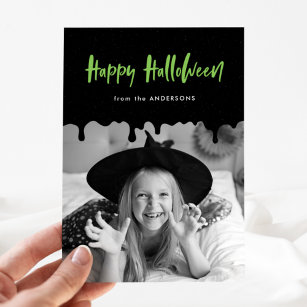Dripping Blood Lime Green Halloween Photo Card