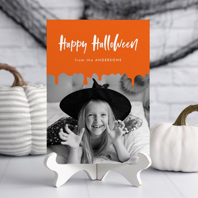 Dripping Blood Orange Halloween Photo Card (Creator Uploaded)