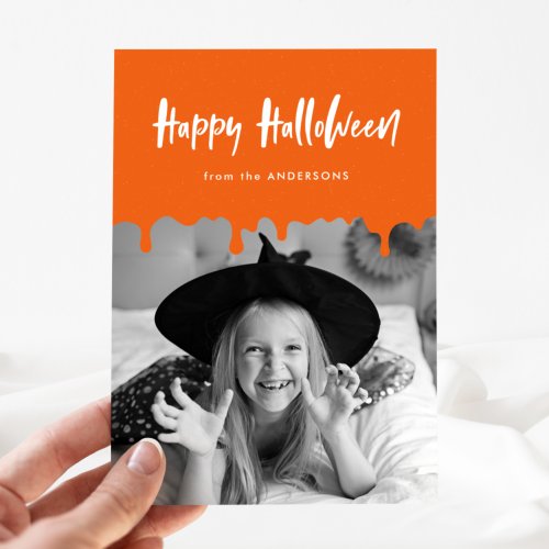 Dripping Blood Orange Halloween Photo Card