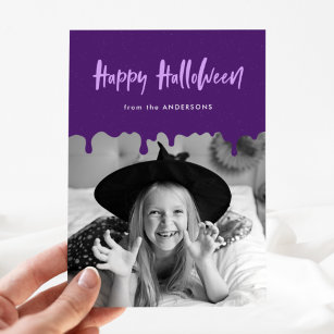 Dripping Blood Purple Halloween Photo Card