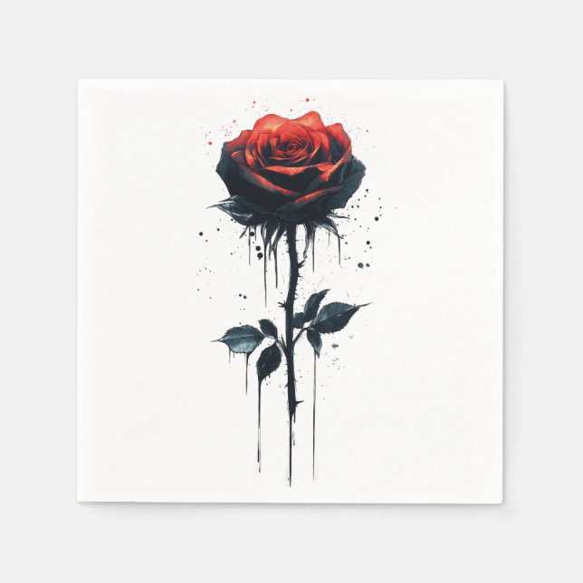 Dripping Blood Rose: Gothic Floral Art Napkins (Front)