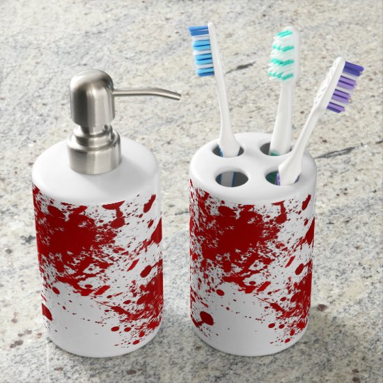 Dripping Blood Splatters Pattern | Halloween Soap Dispenser And Toothbrush Holder