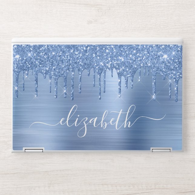 Dripping Blue Glitter Custom HP Laptop Skin (Front)