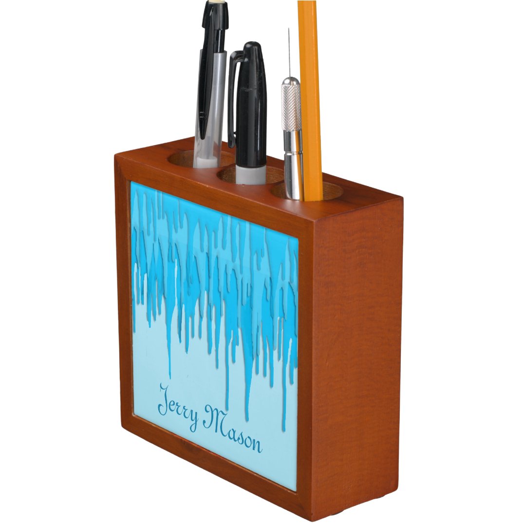 Dripping Blue Paint Desk Organizer Zazzle