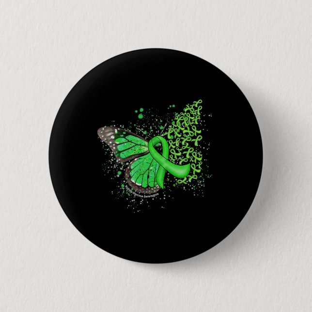 Dripping Butterfly Green Ribbon Kidney Disease Awa Button (Front)