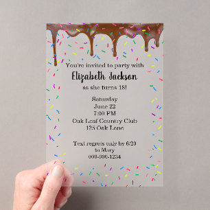 Dripping Chocolate and Colorful Birthday Sprinkles Acrylic Invitations