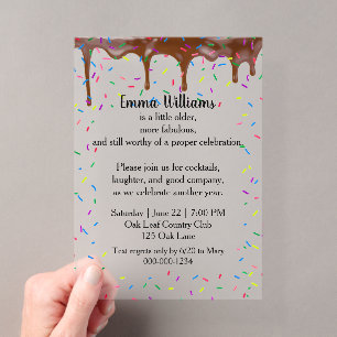 Dripping Chocolate and Colorful Birthday Sprinkles Acrylic Invitations