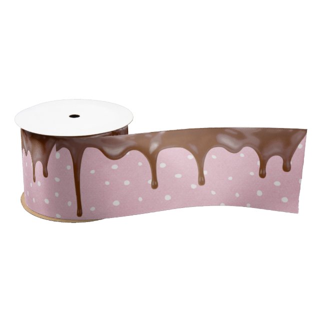 Dripping Chocolate Icing on Polka Dots  Satin Ribbon (Spool)