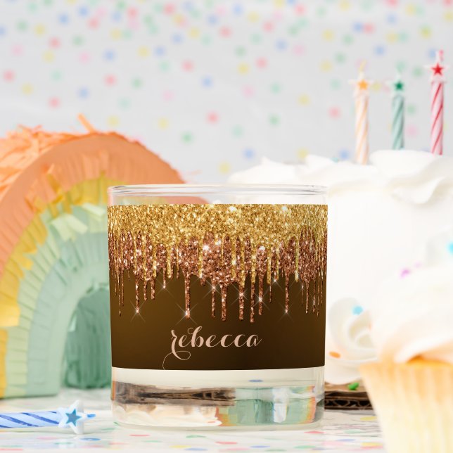 Dripping Christmas gold glitter monogram Scented Candle (Birthday)