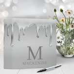 Dripping Chrome Liquid Metal Monogram 3 Ring Binder<br><div class="desc">Dripping Chrome Liquid Metal Monogram Binder with our trendy faux liquid chrome dripping on a silver metallic background with your custom monogram and name. Please contact us at cedarandstring@gmail.com if you need assistance with the design or matching products.Easy to customize and perfect for school or work!</div>