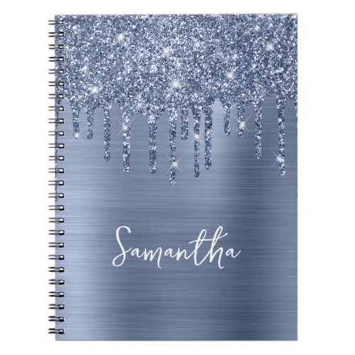 Dripping Dusty Blue Glitter Glam Name Notebook