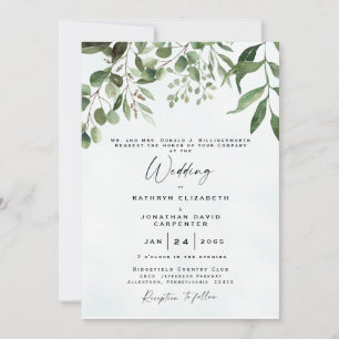 Dripping Eucalyptus Elegant  Watercolor Wedding  I Invitation