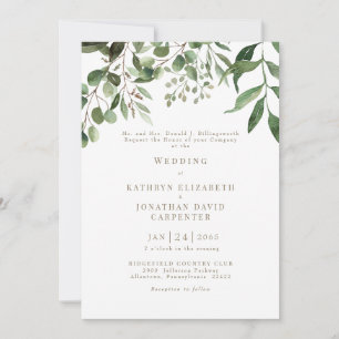Dripping Eucalyptus Gold Text Wedding Invitation