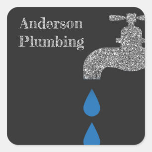 Dripping  faucet and water plumbing glitter effect square sticker