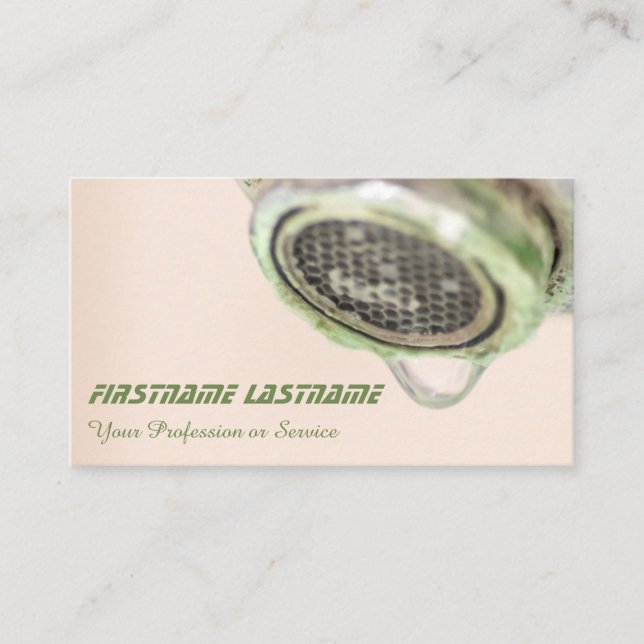 Dripping faucet plumber, tinsmith and metal roofer business card (Front)