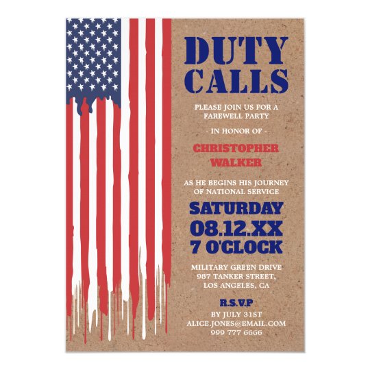 Dripping Flag | Rustic Military Farewell Party Invitation | Zazzle.com