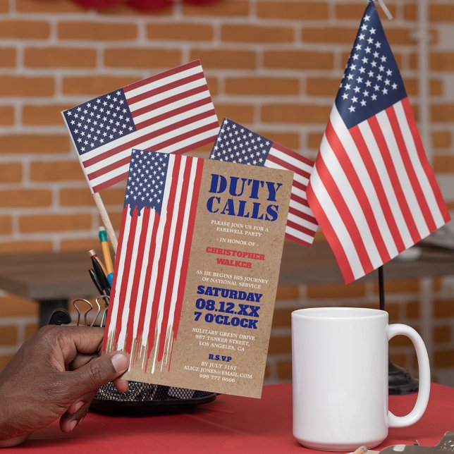 Dripping Flag | Rustic Military Farewell Party Invitation (Creator Uploaded)