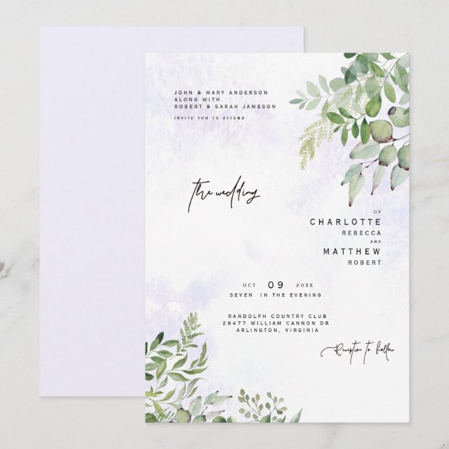 Dripping Foliage Dreamy Lavender Wedding Invitatio Invitation (Front/Back)