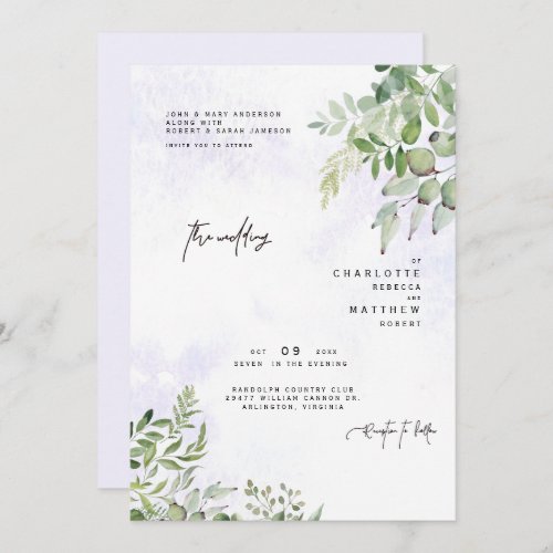 Dripping Foliage Dreamy Lavender Wedding Invitatio Invitation