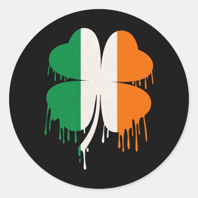 Dripping Four Leaf Clover Irish Flag Classic Round Sticker (Front)