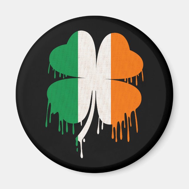 Dripping Four Leaf Clover Irish Flag Magnet (Front)