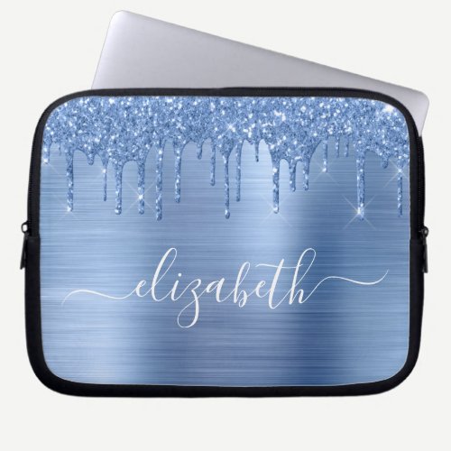Dripping Glitter Blue Personalized Laptop Sleeve