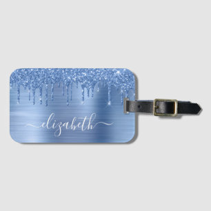 Dripping Glitter Blue Personalized Luggage Tag