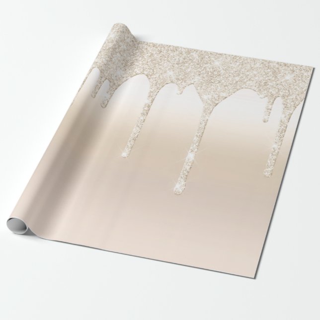 Dripping Glitter Champagne Gold Wrapping Paper (Unrolled)