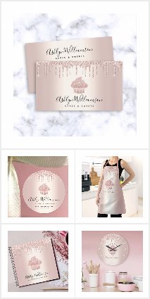 Dripping Glitter Cupcake Bakery Rose Gold Copper