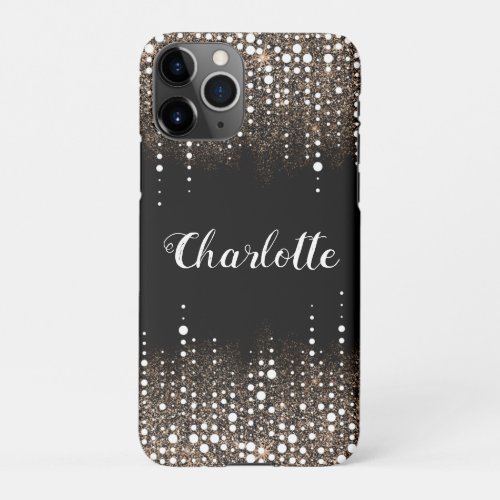 Dripping Glitter Gold Rain Personalized Name Black iPhone 11Pro Case
