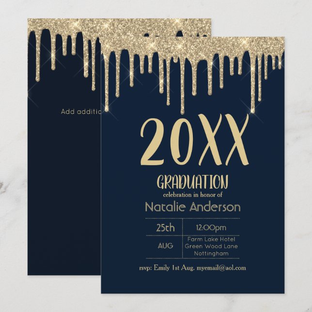 Dripping Glitter Graduation Class of 20xx Modern Invitation (Front/Back)
