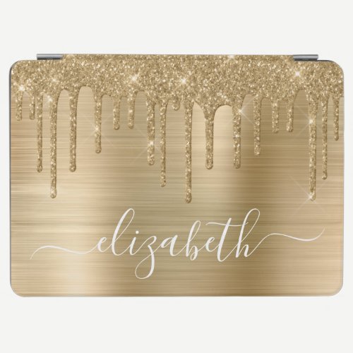 Dripping Glitter Monogram Gold iPad Air Cover